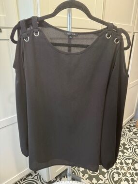 Papermoon Black Cold-Shoulder Grommet Top